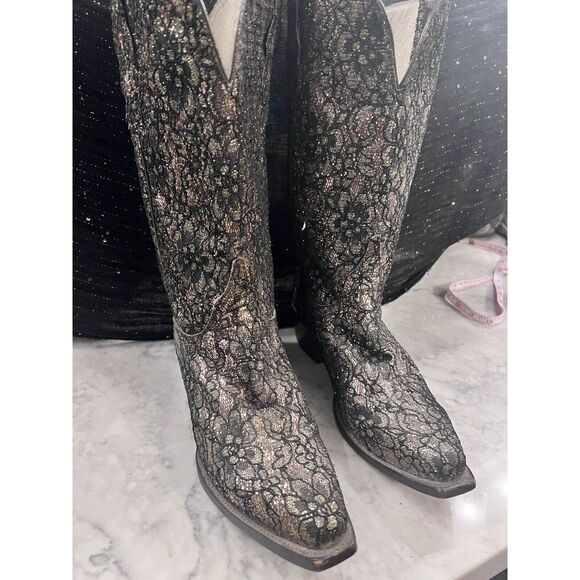 Safari Exotic Leather Boots Hand Made Vintage Women’s Size 8 1/2 Sequins Bling - Picture 2 of 11